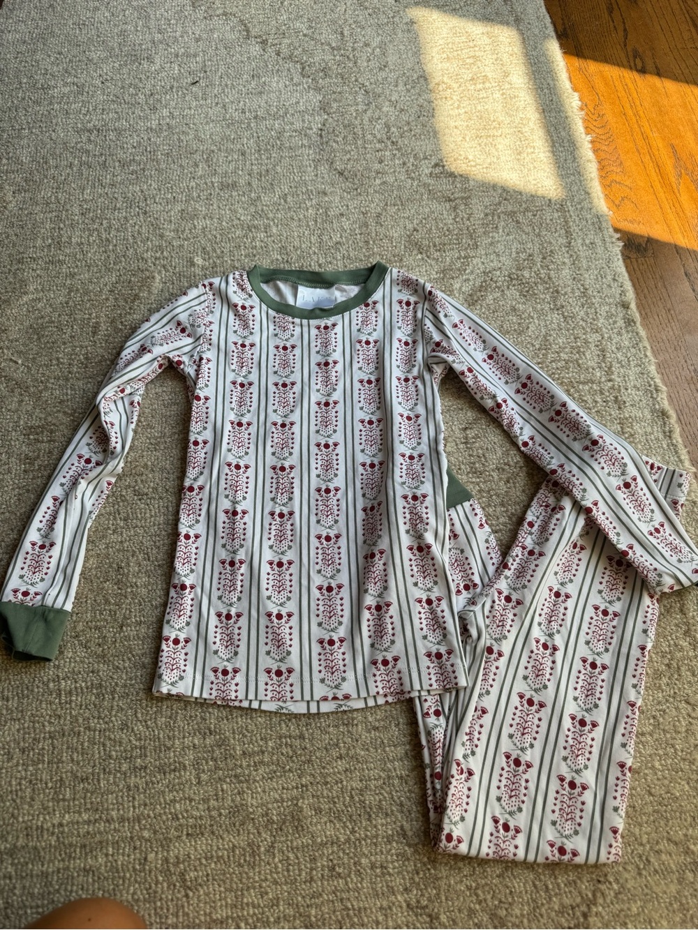 LAKE Striped Floral Pajama Top with Olive Trim